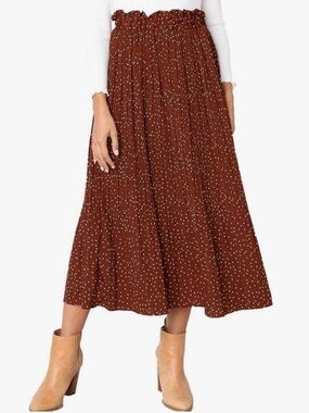 EXLURA High-Waist Rust Polka Dot Maxi Skirt